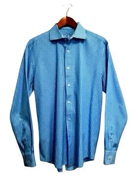 Bugatchi Uomo Men’s Button-Down Shirt | Blue & White Check | Classic Fit | Italy